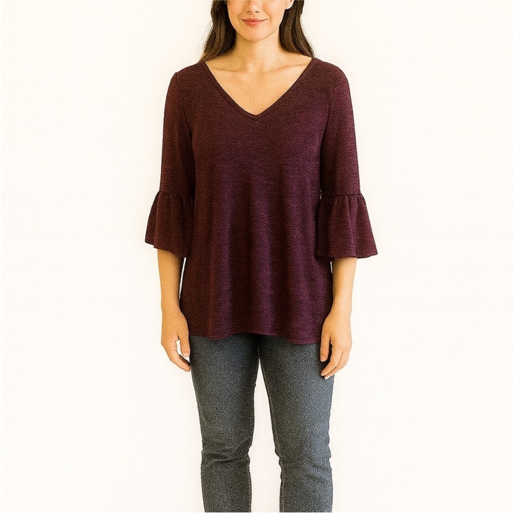 Nordstrom Size Large Bell Sleeve Heathered Purple Bohemian Style Top